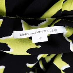 Pre Owned Diane Von Furstenberg Green/Black Silk Crepe Print Dora Lily Midi Dress L