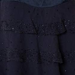 Pre Owned Diane von Furstenberg Navy Blue Silk  Sequin Embellished Tiered Sleeveless Latiera Top M