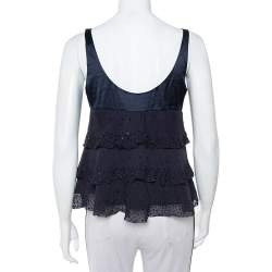 Pre Owned Diane von Furstenberg Navy Blue Silk  Sequin Embellished Tiered Sleeveless Latiera Top M