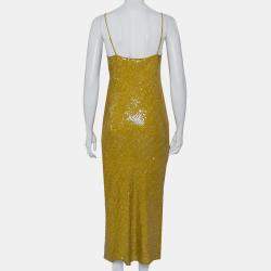Pre Owned Diane Von Furstenberg Mustard Yellow Sequin Embellished Silk Havita Dress M