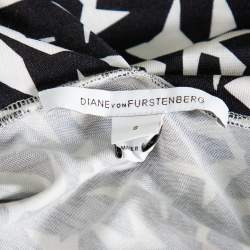 Pre Owned Diane Von Furstenberg  Monochrome Abstract Printed Knit Ruched Bentley Dress M