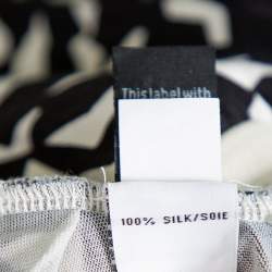 Pre Owned Diane Von Furstenberg  Monochrome Abstract Printed Knit Ruched Bentley Dress M