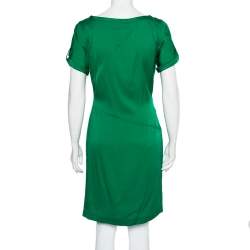 Pre Owned Diane Von Furstenberg Green Silk Satin Draped Faux Wrap Leron Dress L