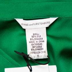 Pre Owned Diane Von Furstenberg Green Silk Satin Draped Faux Wrap Leron Dress L