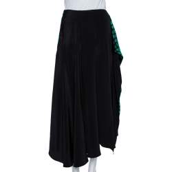Pre Owned Diane von Furstenberg Black & Green Printed Sequined Silk Draped Skirt S