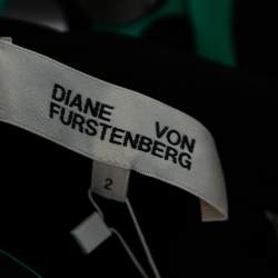 Pre Owned Diane von Furstenberg Black & Green Printed Sequined Silk Draped Skirt S