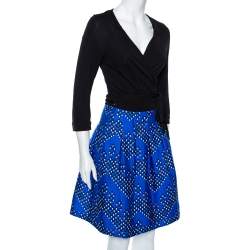 Pre Owned Diane von Furstenberg Multicolor Dotted Chevron Pattern Jewel Wrap Dress M