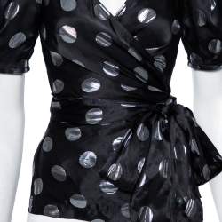 Pre Owned Diane Von Furstenberg Black Silk & Lurex Polka Dotted Larryn Blouse S