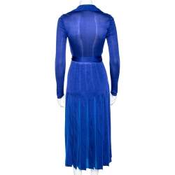 Pre Owned Diane von Furstenberg Blue Jersey Pleated Stevie Wrap Dress S