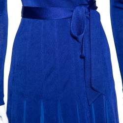 Pre Owned Diane von Furstenberg Blue Jersey Pleated Stevie Wrap Dress S