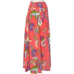 Pre Owned Diane von Furstenberg Pink Floral Printed Silk Pleated Detail D Ring Wrap Skirt M