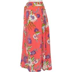 Pre Owned Diane von Furstenberg Pink Floral Printed Silk Pleated Detail D Ring Wrap Skirt M
