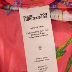 Pre Owned Diane von Furstenberg Pink Floral Printed Silk Pleated Detail D Ring Wrap Skirt M