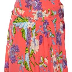 Pre Owned Diane von Furstenberg Pink Floral Printed Silk Pleated Detail D Ring Wrap Skirt M