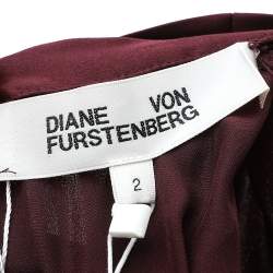 Pre Owned Diane von Furstenberg Burgundy Silk Satin Cabernet Midi Dress S
