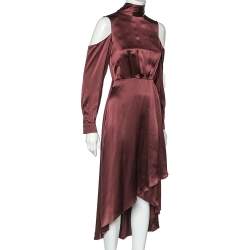 Pre Owned Diane von Furstenberg Burgundy Silk Satin Cabernet Midi Dress S