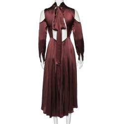 Pre Owned Diane von Furstenberg Burgundy Silk Satin Cabernet Midi Dress S