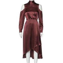 Pre Owned Diane von Furstenberg Burgundy Silk Satin Cabernet Midi Dress S