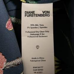 Pre Owned Diane Von Furstenberg Blue Floral Printed Silk Wrap Dress L