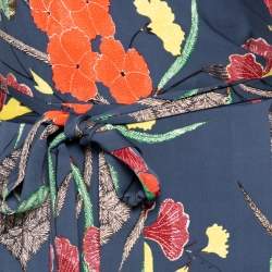 Pre Owned Diane Von Furstenberg Blue Floral Printed Silk Wrap Dress L
