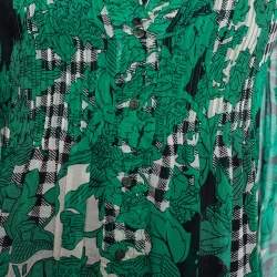 Pre Owned Diane von Furstenberg Green Printed Silk Chiffon Layla Shirt Dress L