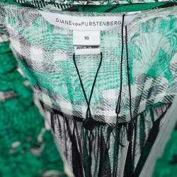 Pre Owned Diane von Furstenberg Green Printed Silk Chiffon Layla Shirt Dress L