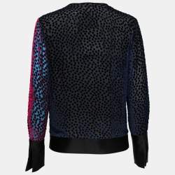 Pre Owned Diane von Furstenberg Blue & Red Polka Dotted Velvet Chiffon Wrap Blouse P