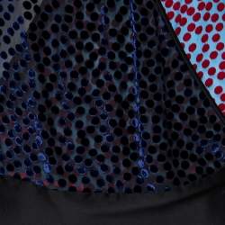 Pre Owned Diane von Furstenberg Blue & Red Polka Dotted Velvet Chiffon Wrap Blouse P