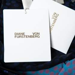 Pre Owned Diane von Furstenberg Blue & Red Polka Dotted Velvet Chiffon Wrap Blouse P