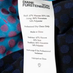 Pre Owned Diane von Furstenberg Blue & Red Polka Dotted Velvet Chiffon Wrap Blouse P