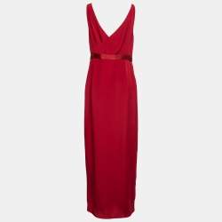 Pre Owned Diane Von Furstenberg Red Silk Wrap Effect Long Dress L