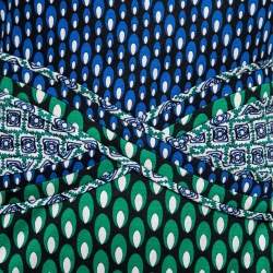 Pre Owned Diane von Furstenberg  Blue & Green Printed Stretch Silk Evita Midi Dress S