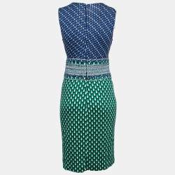 Pre Owned Diane von Furstenberg  Blue & Green Printed Stretch Silk Evita Midi Dress S