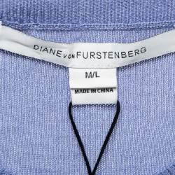 Pre Owned Diane Von Furstenberg Blue Silk & Cashmere V-Neck Knit Top L