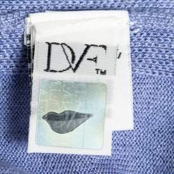 Pre Owned Diane Von Furstenberg Blue Silk & Cashmere V-Neck Knit Top L