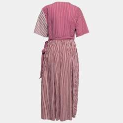 Diane Von Furstenberg Burgundy Striped Cotton Wrap Dress XL