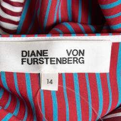 Diane Von Furstenberg Burgundy Striped Cotton Wrap Dress XL