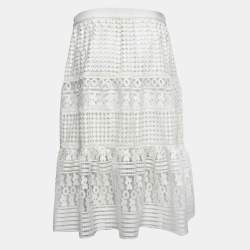 Pre Owned Diane Von Furstenberg White Guipure Lace Midi Skirt L
