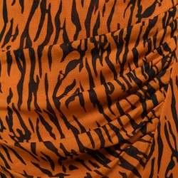 Pre Owned Diane Von Furstenberg Orange Printed Jersey Caspian Tigress Midi Skirt M