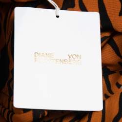 Pre Owned Diane Von Furstenberg Orange Printed Jersey Caspian Tigress Midi Skirt M