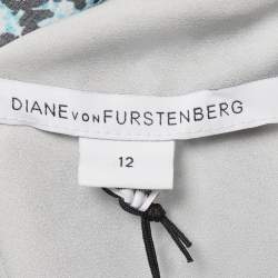 Pre Owned Diane Von Furstenberg Blue Met Dot Silk Mini Wrap Dress L