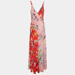 Pre Owned Diane Von Furstenberg Multicolor Floral Printed Silk Sleeveless Maxi Dress L