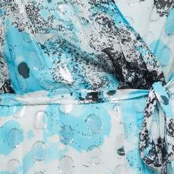 Pre Owned Diane Von Furstenberg Blue Met Dot Silk Mini Wrap Dress L