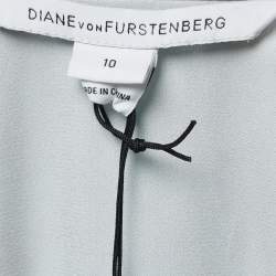 Pre Owned Diane Von Furstenberg Grey/blue Leopard Rain Spots Printed Silk Delancey Short Wrap Dress L