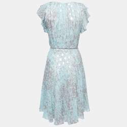 Pre Owned Diane Von Furstenberg Grey/blue Leopard Rain Spots Printed Silk Delancey Short Wrap Dress L