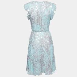 Pre Owned Diane Von Furstenberg Grey/blue Leopard Rain Spots Printed Silk Delancey Short Wrap Dress S