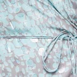 Pre Owned Diane Von Furstenberg Grey/blue Leopard Rain Spots Printed Silk Delancey Short Wrap Dress M