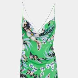 Pre Owned Diane Von Furstenberg Green Floral Printed Silk Cowl Neck Maxi Dress XL