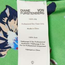 Pre Owned Diane Von Furstenberg Green Floral Printed Silk Cowl Neck Maxi Dress XL