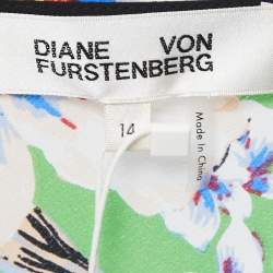 Pre Owned Diane Von Furstenberg Green Floral Printed Silk Cowl Neck Maxi Dress XL